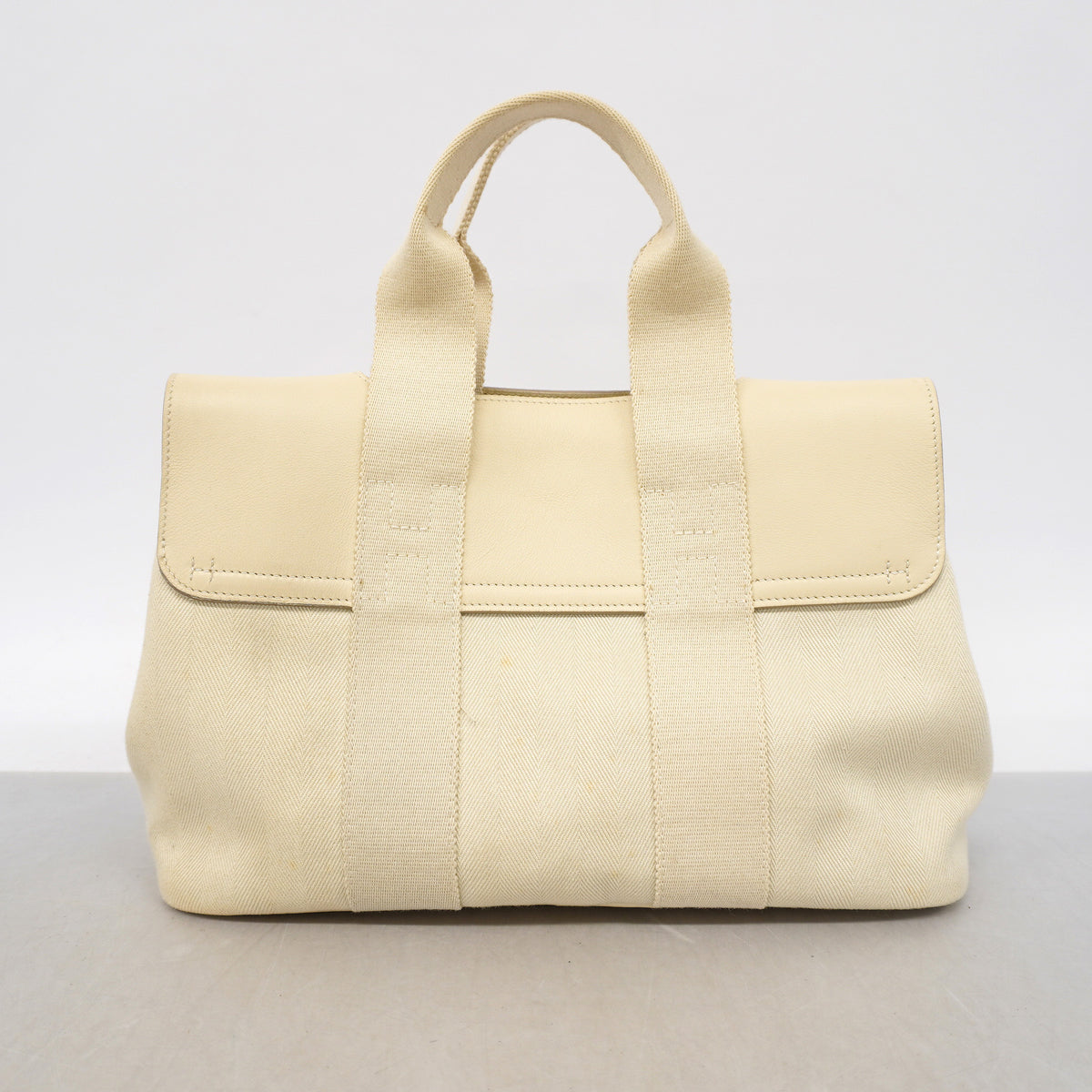 【6ka0218】エルメス トートバッグ ヴァルパライソPM トワルシェブロン アイボリー シルバー金具 □L刻印【中古】レディース