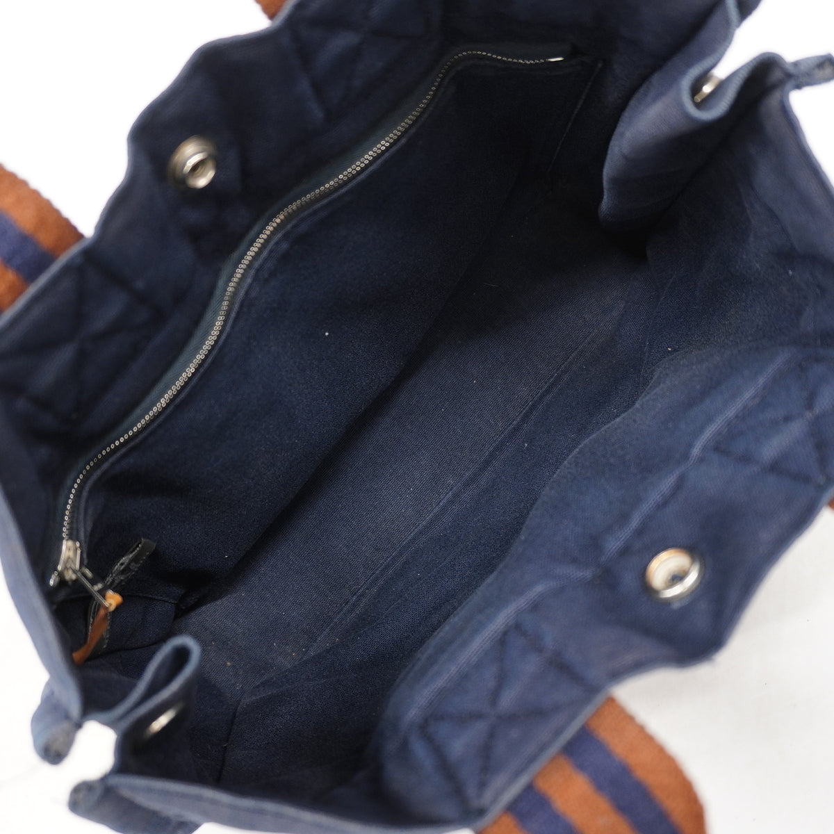 【6ka0219】エルメス トートバッグ フールトゥPM キャンバス ネイビー ブラウン シルバー金具【中古】メンズ レディース ユニセックス