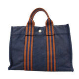 【6ka0219】エルメス トートバッグ フールトゥPM キャンバス ネイビー ブラウン シルバー金具【中古】メンズ レディース ユニセックス