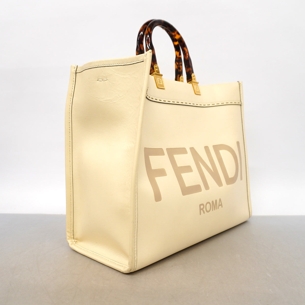【6ka0227】フェンディ トートバッグ サンシャイン レザー アイボリー ゴールド金具 2wayバッグ【中古】レディース