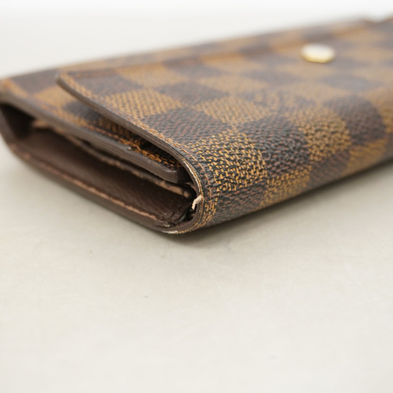 【6ka0228】ルイヴィトン 三つ折り長財布 ダミエ ポルトフォイユインターナショナル N61217 エベヌ【中古】レディース