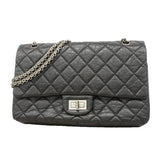 【6ka0263】シャネル ショルダーバッグ 2.55/マトラッセ Wフラップ Wチェーン マキシ レザー ブラック シルバー金具【中古】レディース