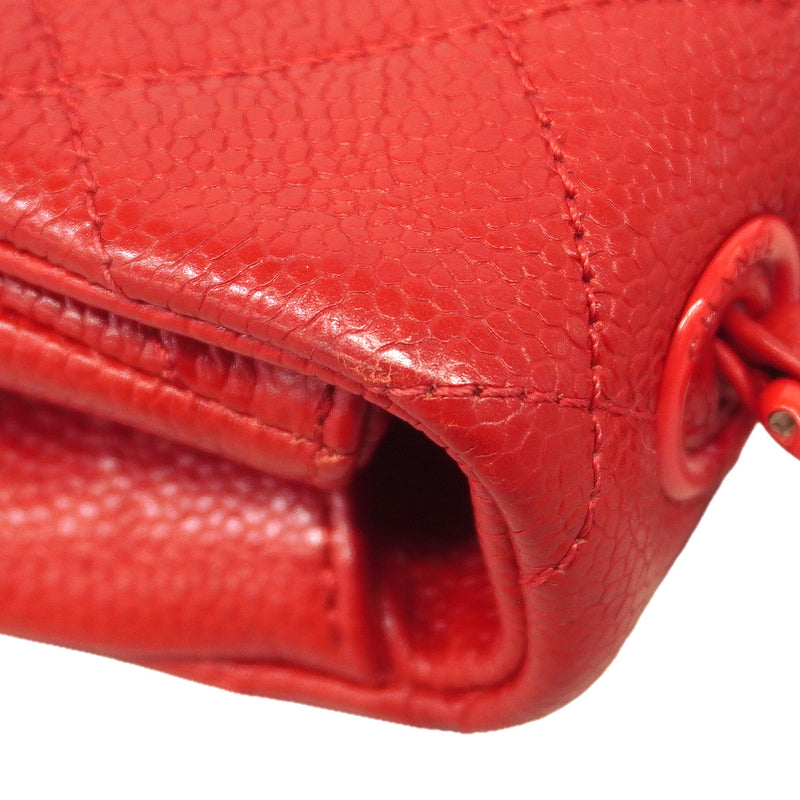【6ka0269】シャネル ショルダーバッグ マトラッセ チェーンショルダー キャビアスキン レッド シルバー金具【中古】レディース