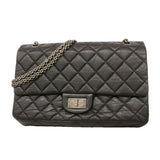【6ka0279】シャネル ショルダーバッグ 2.55/マトラッセ Wフラップ Wチェーン マキシ レザー ブラック シルバー金具【中古】レディース