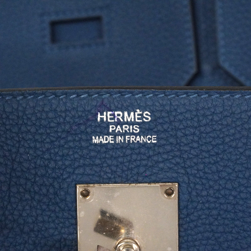 【6ka0294】エルメス ハンドバッグ オータクロア40 トゴ ディープブルー シルバー金具 Y刻印【中古】メンズ