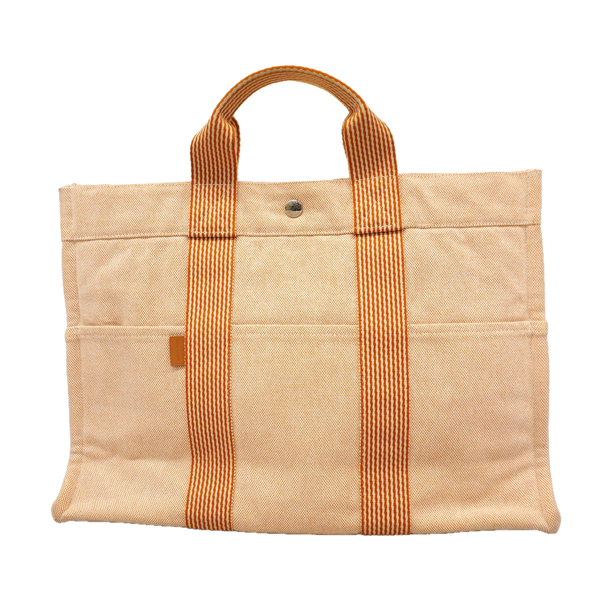 【6ka0318】エルメス トートバッグ ニューフールトゥMM キャンバス オレンジ シルバー金具【中古】メンズ レディース ユニセックス