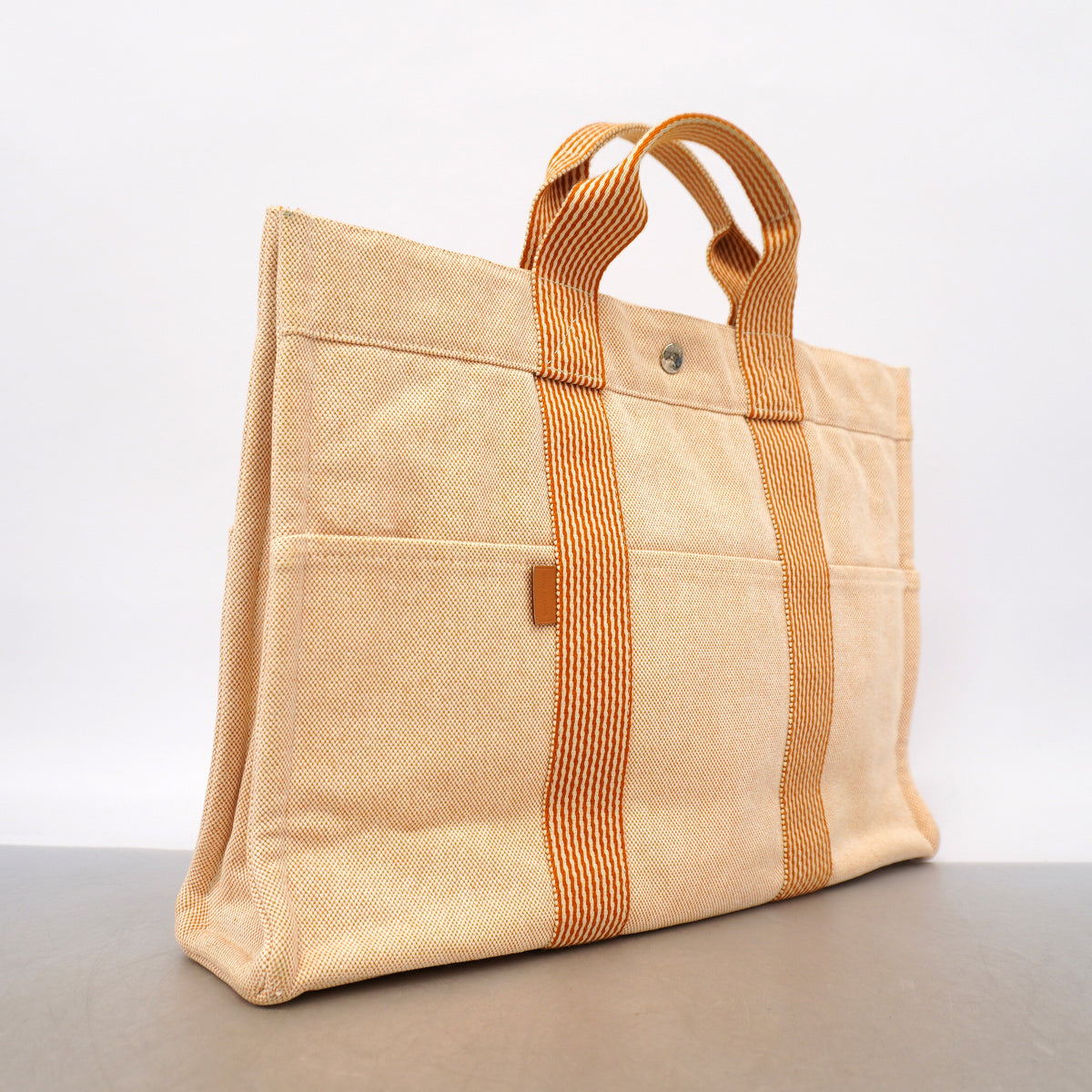 【6ka0318】エルメス トートバッグ ニューフールトゥMM キャンバス オレンジ シルバー金具【中古】メンズ レディース ユニセックス