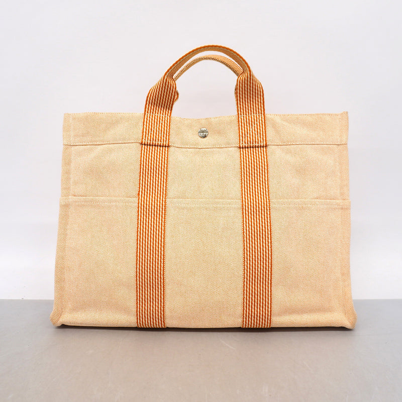 【6ka0318】エルメス トートバッグ ニューフールトゥMM キャンバス オレンジ シルバー金具【中古】メンズ レディース ユニセックス