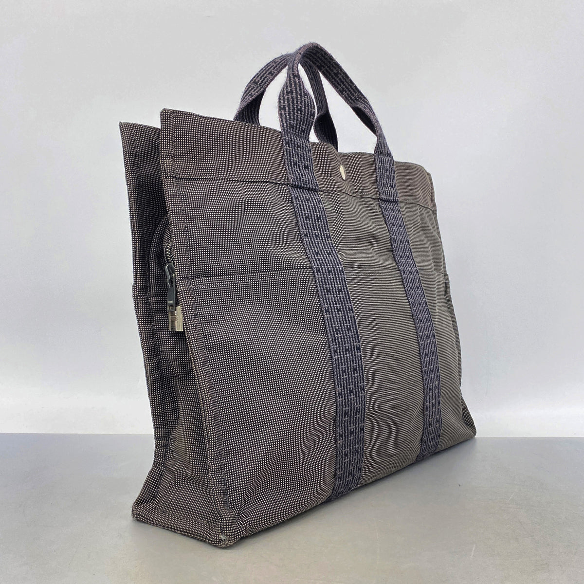 【6ka0397】エルメス トートバッグ エールラインMM ナイロン グレー シルバー金具【中古】メンズ レディース ユニセックス