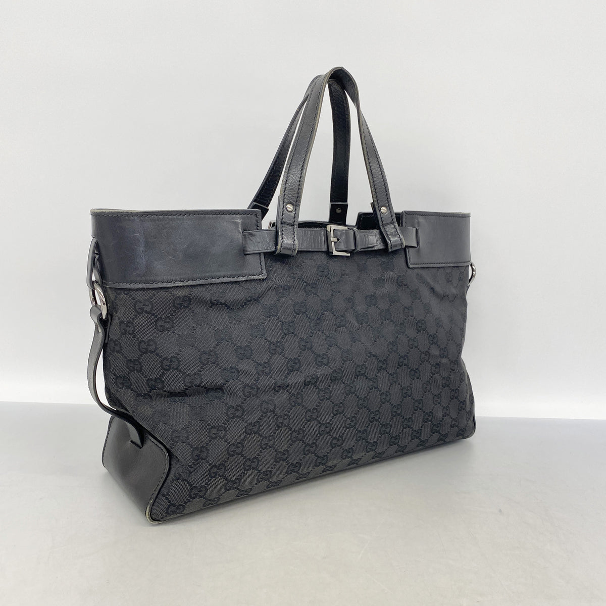 【6ka0406】グッチ トートバッグ GGキャンバス 106251 キャンバス ブラック シルバー金具【中古】レディース
