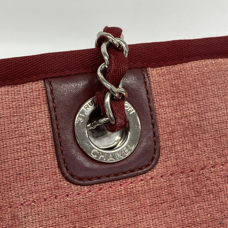 【6ka0432】シャネル チェーントート ドーヴィル キャンバス ピンク シルバー金具【中古】レディース