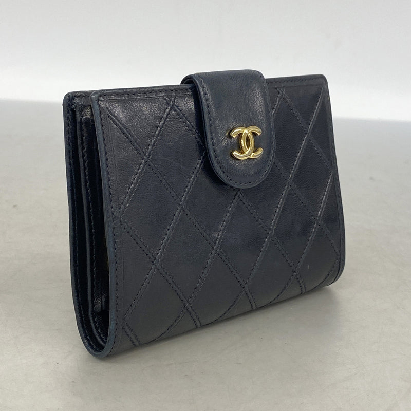 【6ka0443】シャネル 財布 ビコローレ ラムスキン ブラック ゴールド金具【中古】レディース