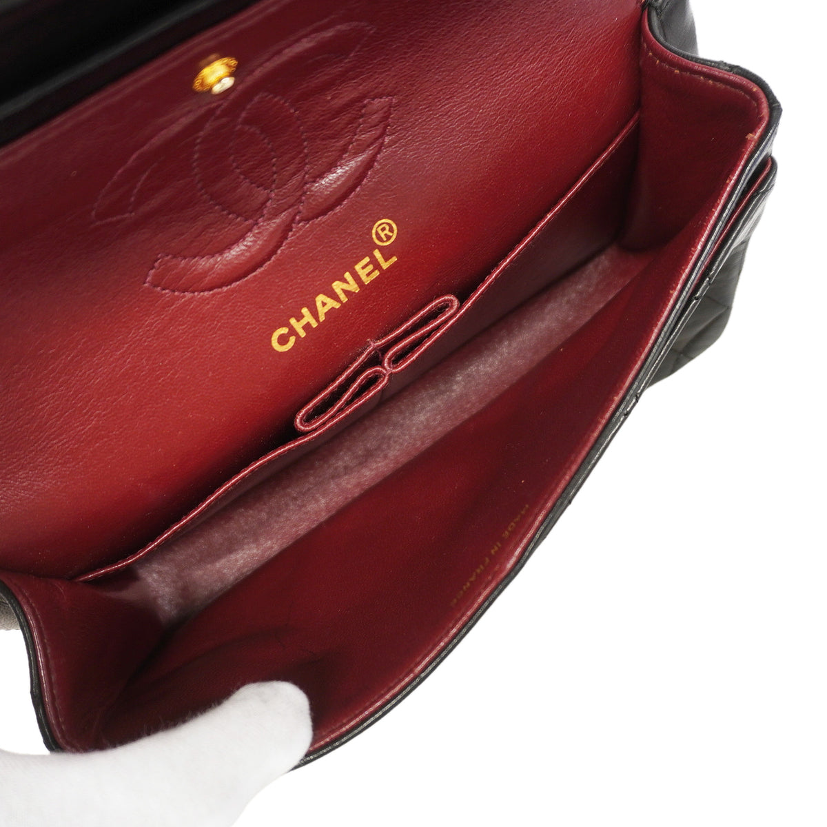 【6ka0459】シャネル ショルダーバッグ マトラッセ Wフラップ Wチェーン ラムスキン ブラック ゴールド金具【中古】レディース