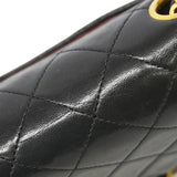 【6ka0459】シャネル ショルダーバッグ マトラッセ Wフラップ Wチェーン ラムスキン ブラック ゴールド金具【中古】レディース