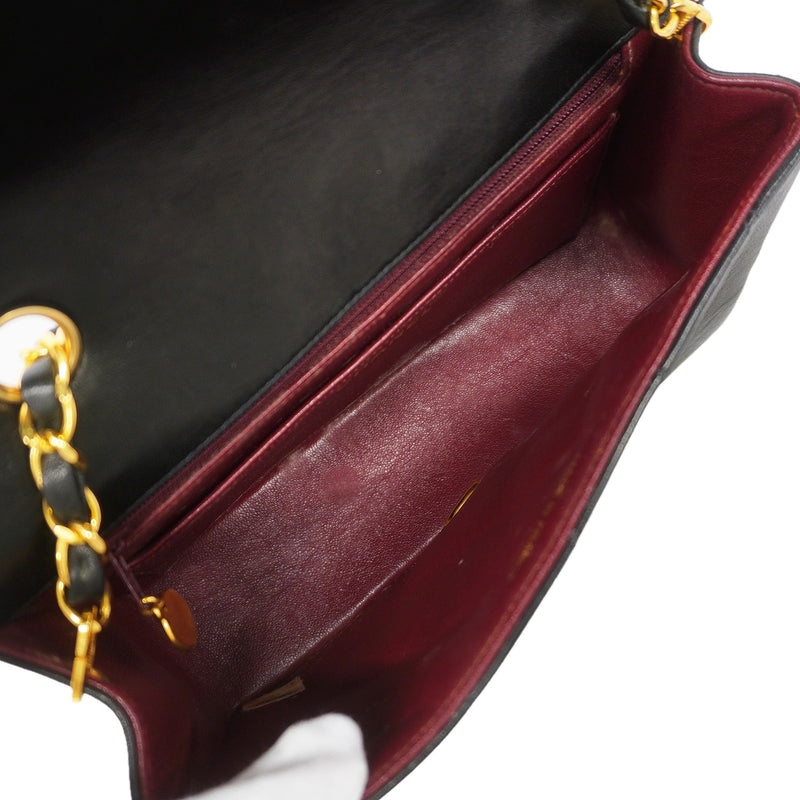 【6ka0463】シャネル ショルダーバッグ ダイアナ チェーンショルダー ラムスキン ブラック ゴールド金具【中古】レディース