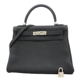 【6ka0483】エルメス ハンドバッグ ケリー28 トゴ ブラック シルバー金具 □K刻印 2wayバッグ【中古】レディース