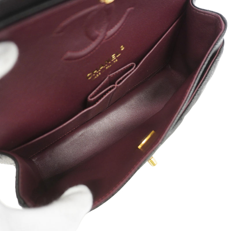 【6ka0489】シャネル ショルダーバッグ マトラッセ Wフラップ Wチェーン キャビアスキン ブラック ゴールド金具【中古】レディース