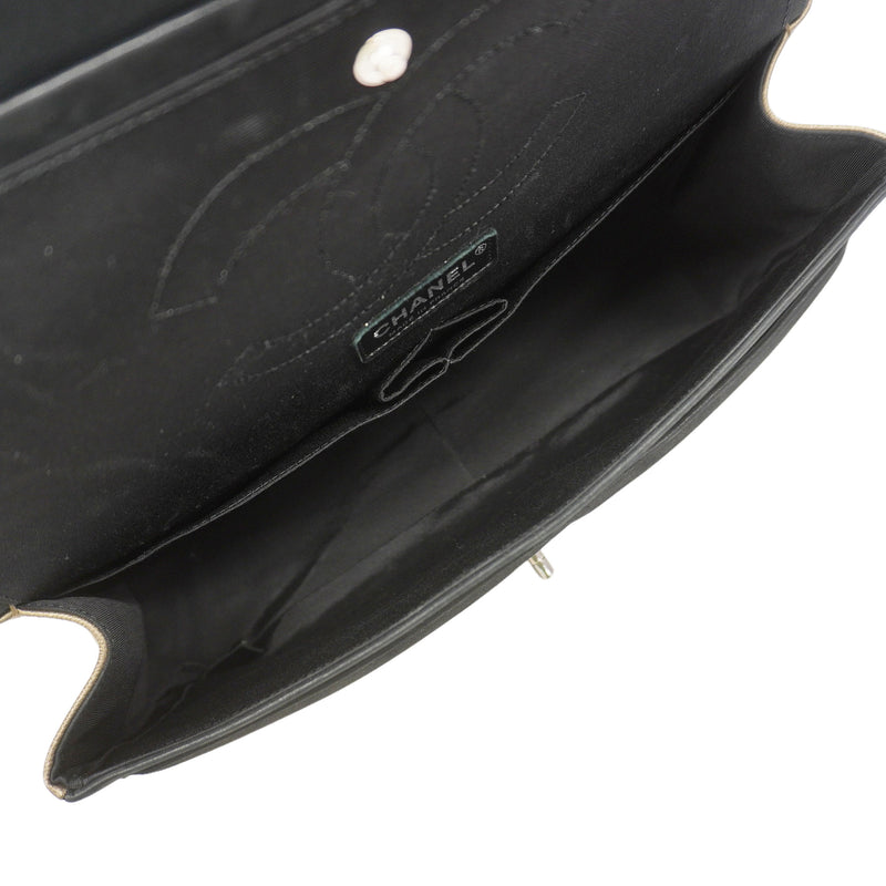【6ka0493】シャネル ショルダーバッグ Wフラップ Wチェーン キャビアスキン レザー カーキ ブラック シルバー金具【中古】レディース