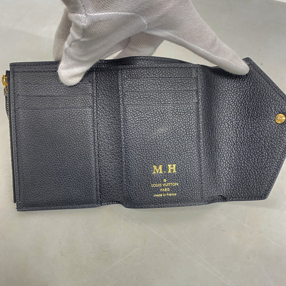 【6ka0502】ルイヴィトン 三つ折り財布 モノグラム・アンプラント バイカラー ポルトフォイユヴィクトリーヌ M80968 ブラック ベージュ【中古】レディース