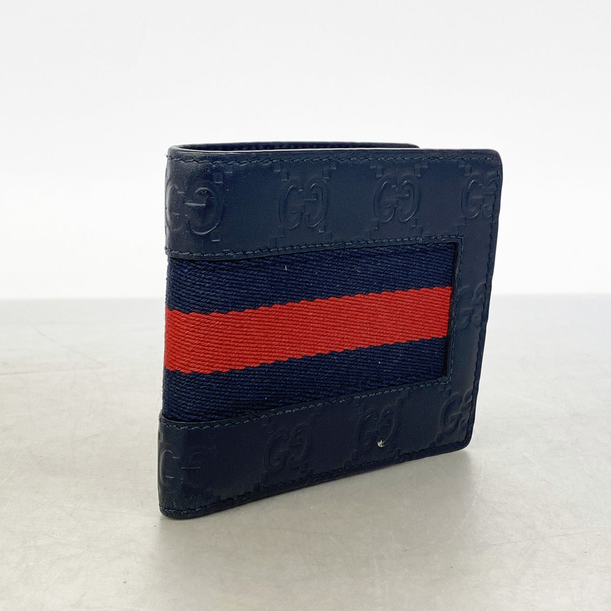 【6ka0637】グッチ 札入れ グッチシマ シェリーライン 403827 レザー ネイビー【中古】メンズ