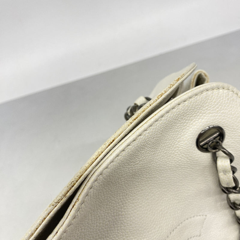 【6kb0674】シャネル ショルダーバッグ チェーンショルダー キャビアスキン ホワイト シルバー金具【中古】レディース