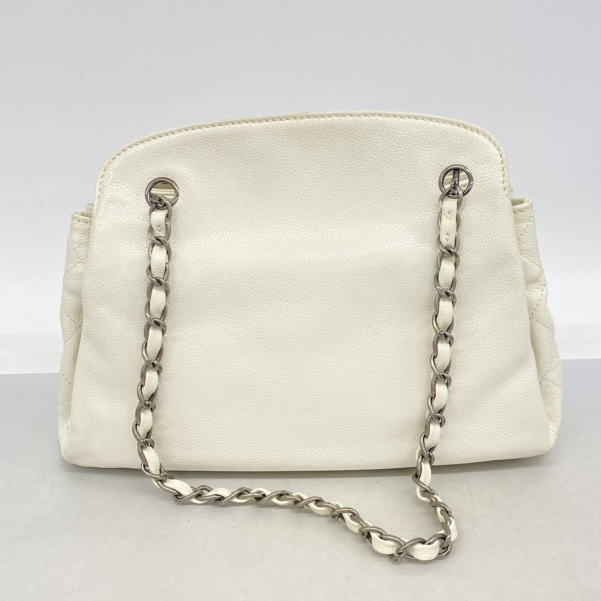 【6kb0674】シャネル ショルダーバッグ チェーンショルダー キャビアスキン ホワイト シルバー金具【中古】レディース