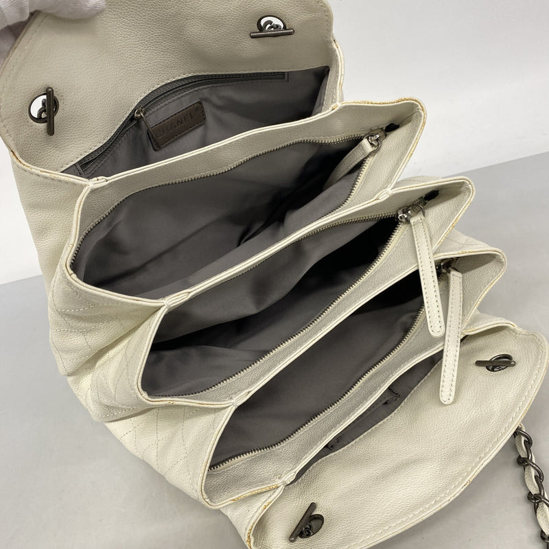 【6kb0674】シャネル ショルダーバッグ チェーンショルダー キャビアスキン ホワイト シルバー金具【中古】レディース