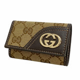 【6kb0737】グッチ キーケース インターロッキングG GGキャンバス 181599 キャンバス ブラウン シャンパンゴールド金具【中古】メンズ レディース ユニセックス
