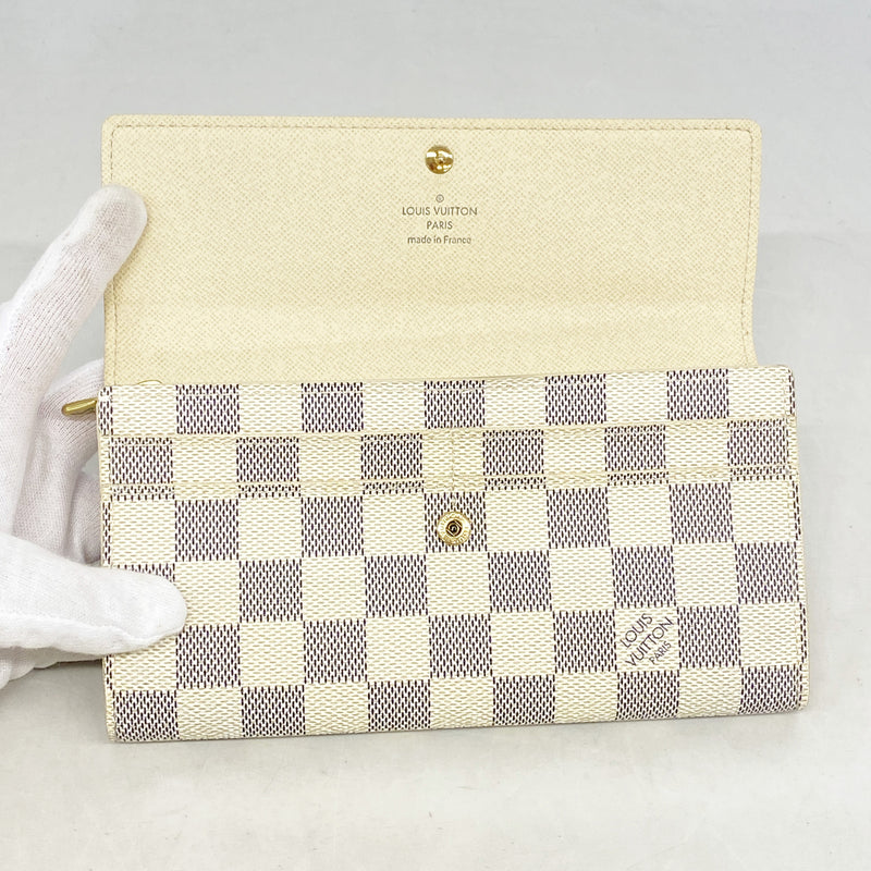 【6kb0806】ルイヴィトン 長財布 ダミエ・アズール ポルトフォイユサラ N61735 ホワイト【中古】レディース