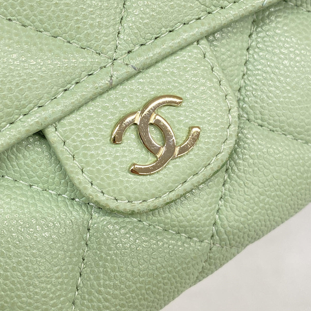 【6kb0821】シャネル 長財布 マトラッセ キャビアスキン グリーン シャンパンゴールド金具【中古】レディース