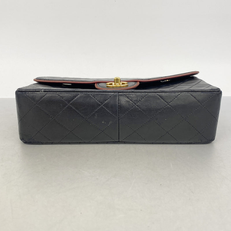 【6kb0840】シャネル ショルダーバッグ マトラッセ Wチェーン ラムスキン ブラック ゴールド金具【中古】レディース