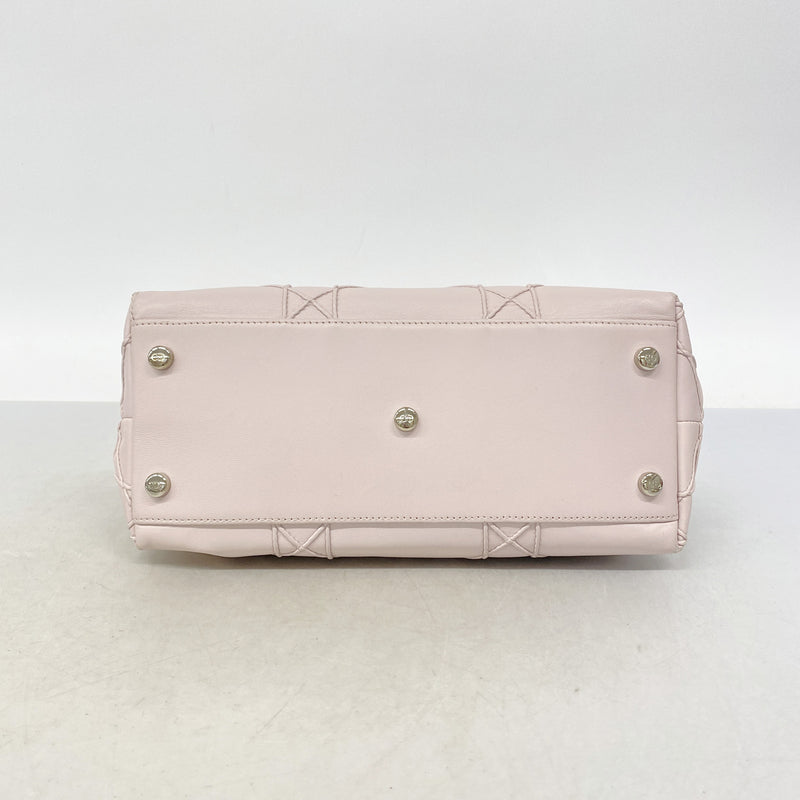 【6kb0847】クリスチャンディオール ハンドバッグ カナージュ レザー ピンク シルバー金具 2wayバッグ【中古】レディース