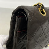 【6kb0849】シャネル ショルダーバッグ マトラッセ Wフラップ Wチェーン ラムスキン ブラック ゴールド金具【中古】レディース