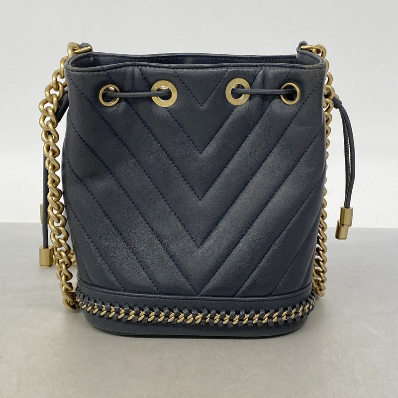 【6kb0850】シャネル ショルダーバッグ Vステッチ シェブロン レザー ネイビー ゴールド金具【中古】レディース