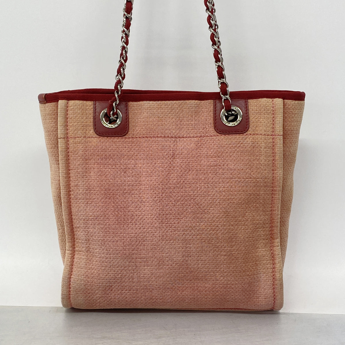 【6kb0852】シャネル チェーントート ドーヴィル キャンバス レッド シルバー金具【中古】レディース