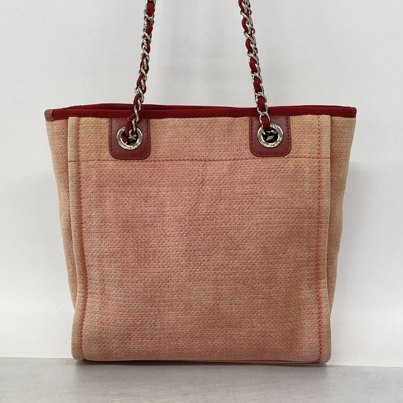 【6kb0852】シャネル チェーントート ドーヴィル キャンバス レッド シルバー金具【中古】レディース
