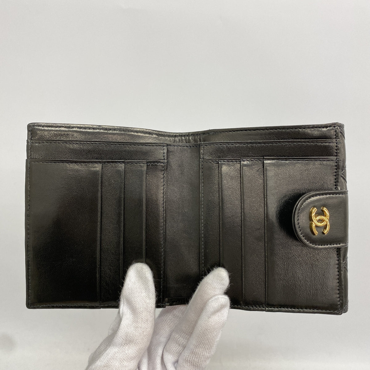 【6kb0875】シャネル 財布 ビコローレ ラムスキン ブラック ゴールド金具【中古】レディース
