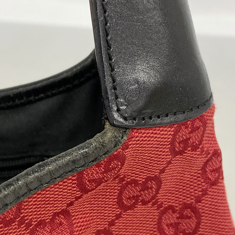 【6kb0876】グッチ ショルダーバッグ GGキャンバス/ジャッキー 001 3306 キャンバス レッド ブラック シルバー金具【中古】レディース