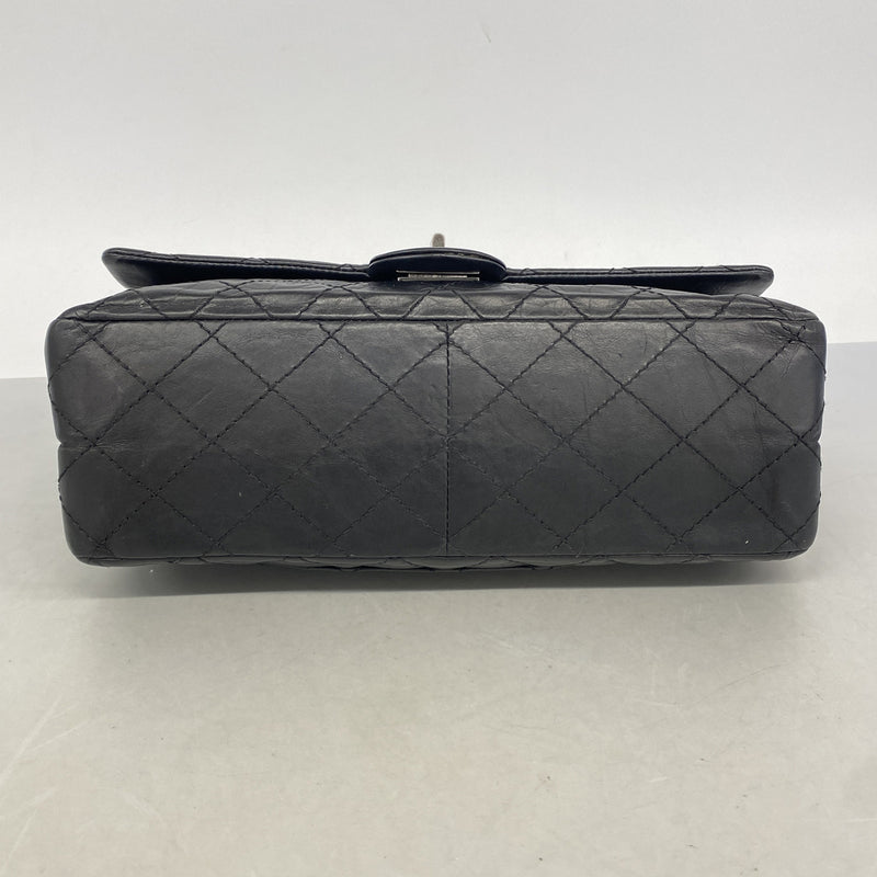 【6kb0888】シャネル ショルダーバッグ 2.55 Wフラップ Wチェーン カーフスキン ブラック シルバー金具【中古】レディース