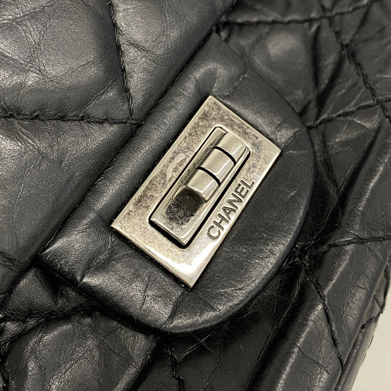 【6kb0888】シャネル ショルダーバッグ 2.55 Wフラップ Wチェーン カーフスキン ブラック シルバー金具【中古】レディース