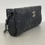 【6kb0890】シャネル ショルダーバッグ カメリア チェーンショルダー レザー ブラック シルバー金具【中古】レディース