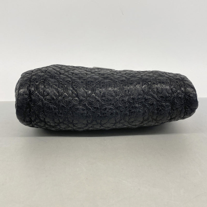 【6kb0890】シャネル ショルダーバッグ カメリア チェーンショルダー レザー ブラック シルバー金具【中古】レディース