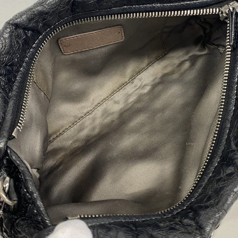 【6kb0890】シャネル ショルダーバッグ カメリア チェーンショルダー レザー ブラック シルバー金具【中古】レディース