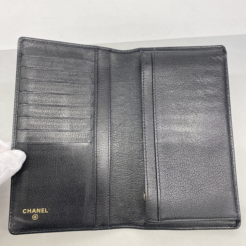 【6kb0893】シャネル 長財布 カメリア レザー ブラック ゴールド金具【中古】レディース