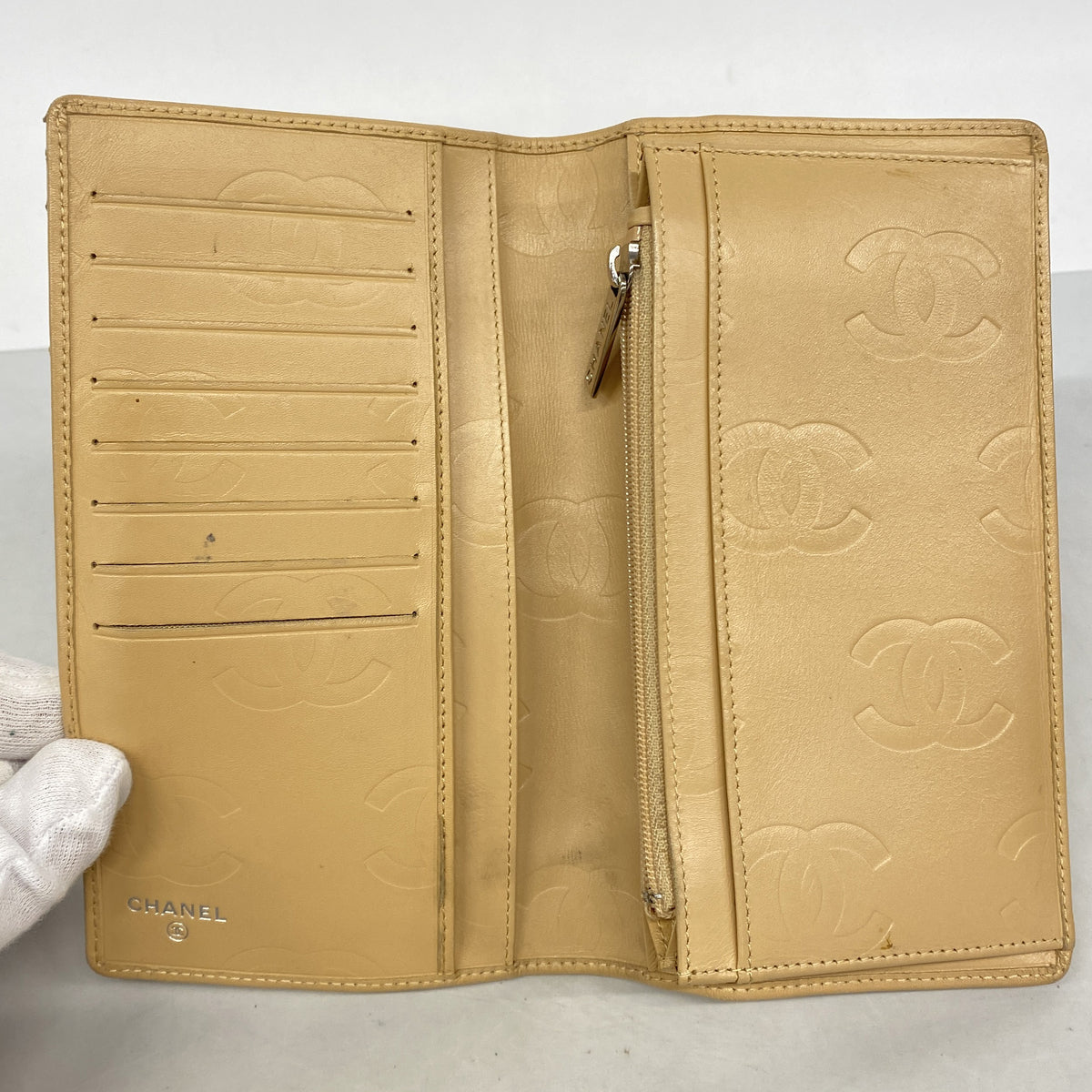 【6kb0908】シャネル 長財布 カンボン ラムスキン ブラウン ブラック シルバー金具【中古】レディース