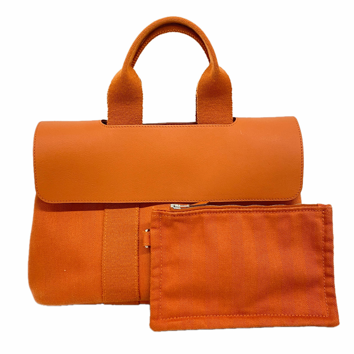 【6kb0917】エルメス トートバッグ ヴァルパライソPM トワルシェブロン オレンジ シルバー金具【中古】レディース