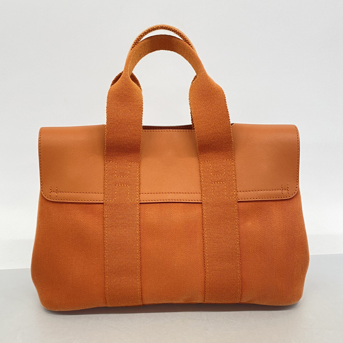 【6kb0917】エルメス トートバッグ ヴァルパライソPM トワルシェブロン オレンジ シルバー金具【中古】レディース