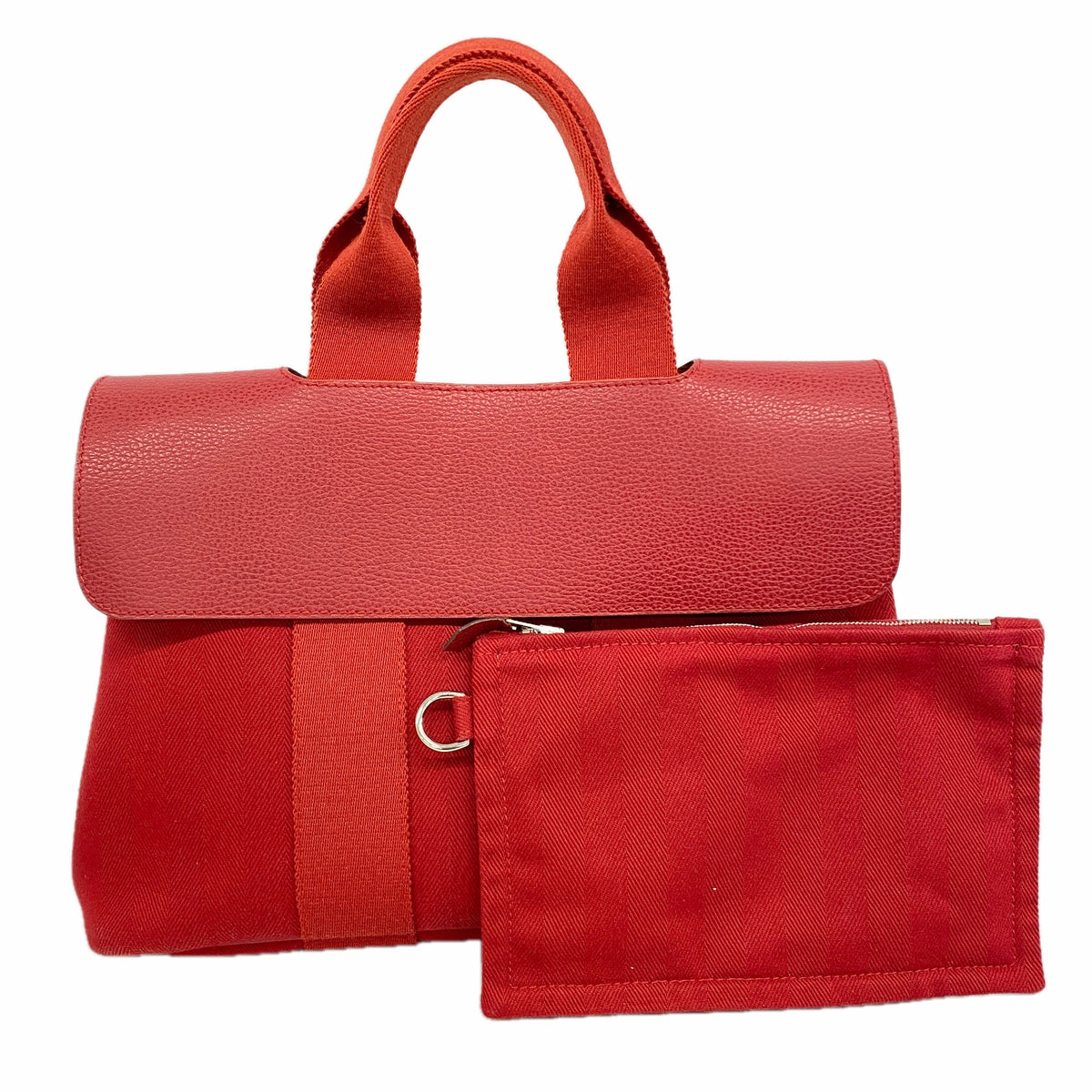 【6kb0918】エルメス トートバッグ ヴァルパライソPM トワルシェブロン レッド シルバー金具 □J刻印【中古】レディース