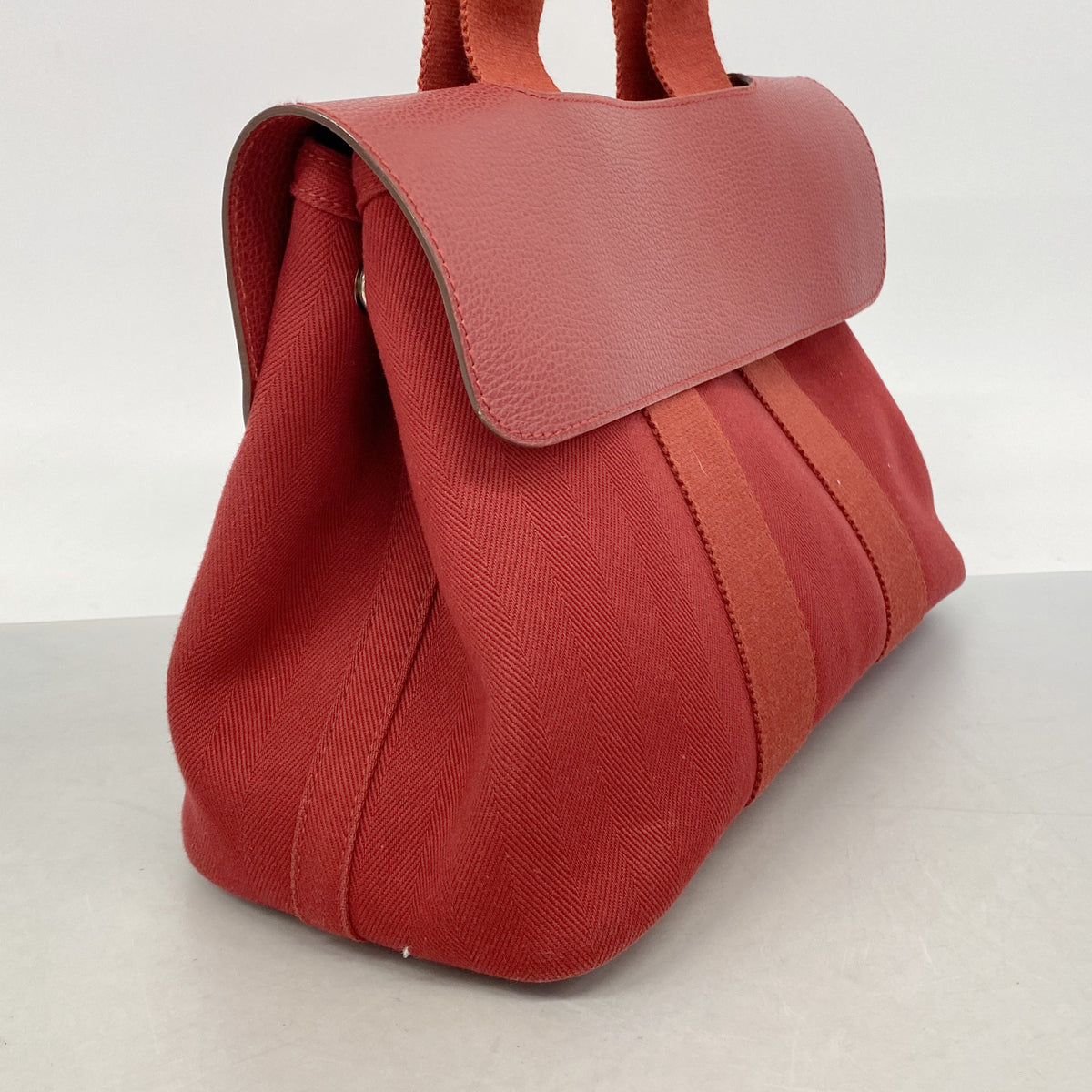 【6kb0918】エルメス トートバッグ ヴァルパライソPM トワルシェブロン レッド シルバー金具 □J刻印【中古】レディース