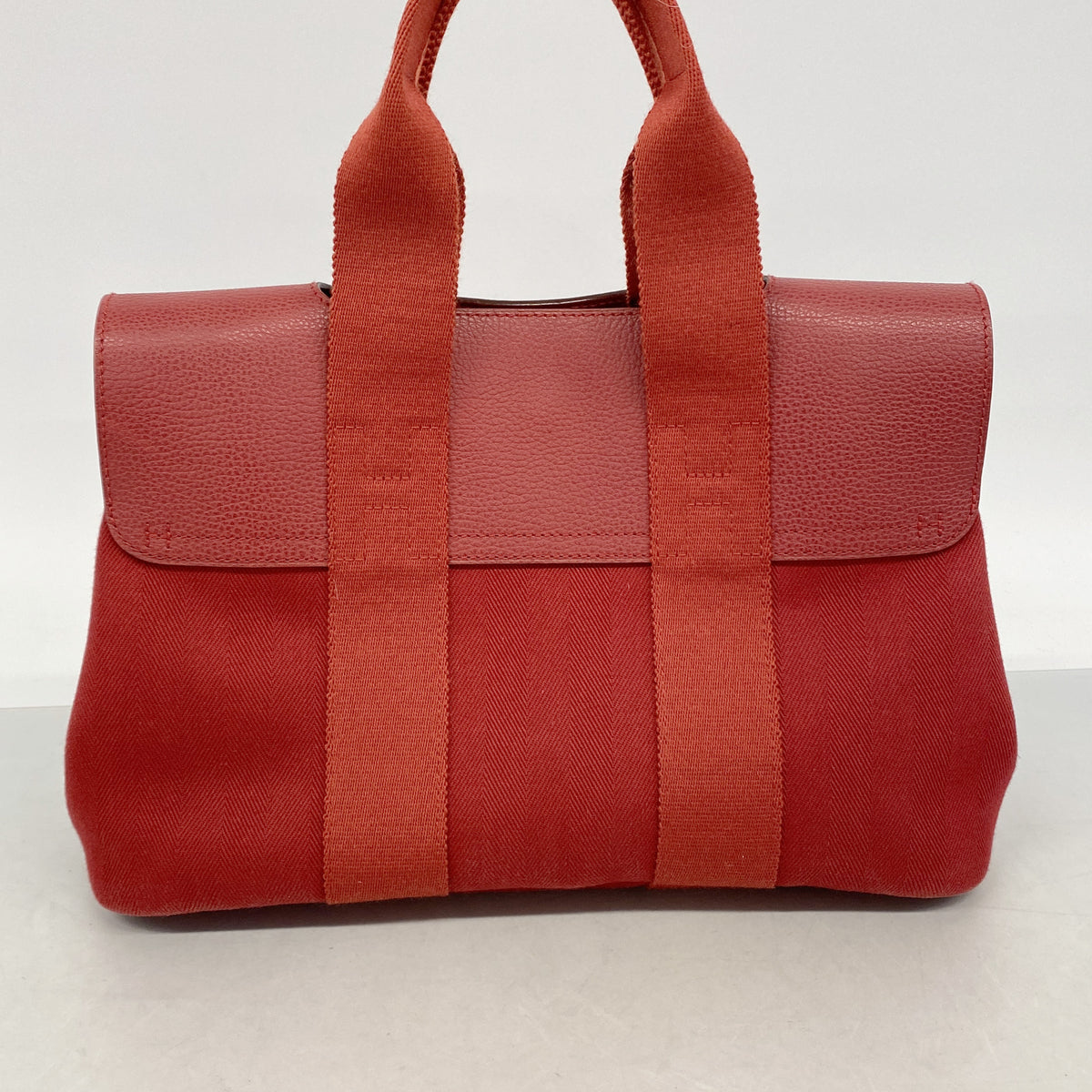 【6kb0918】エルメス トートバッグ ヴァルパライソPM トワルシェブロン レッド シルバー金具 □J刻印【中古】レディース